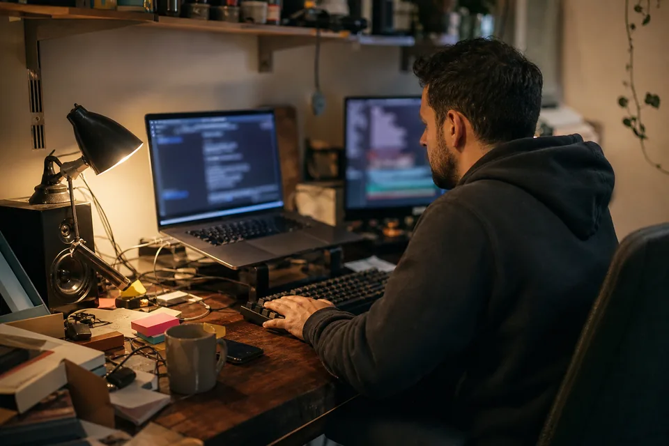 Sysadmin editing DNS records on a laptop next to a printed checklist
